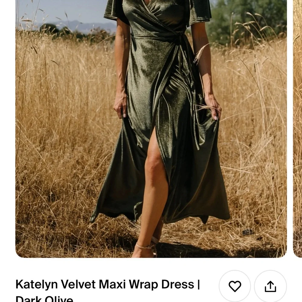 Baltic Born Green Wrap Gown with Flutter Sleeves - Picture 4 of 7